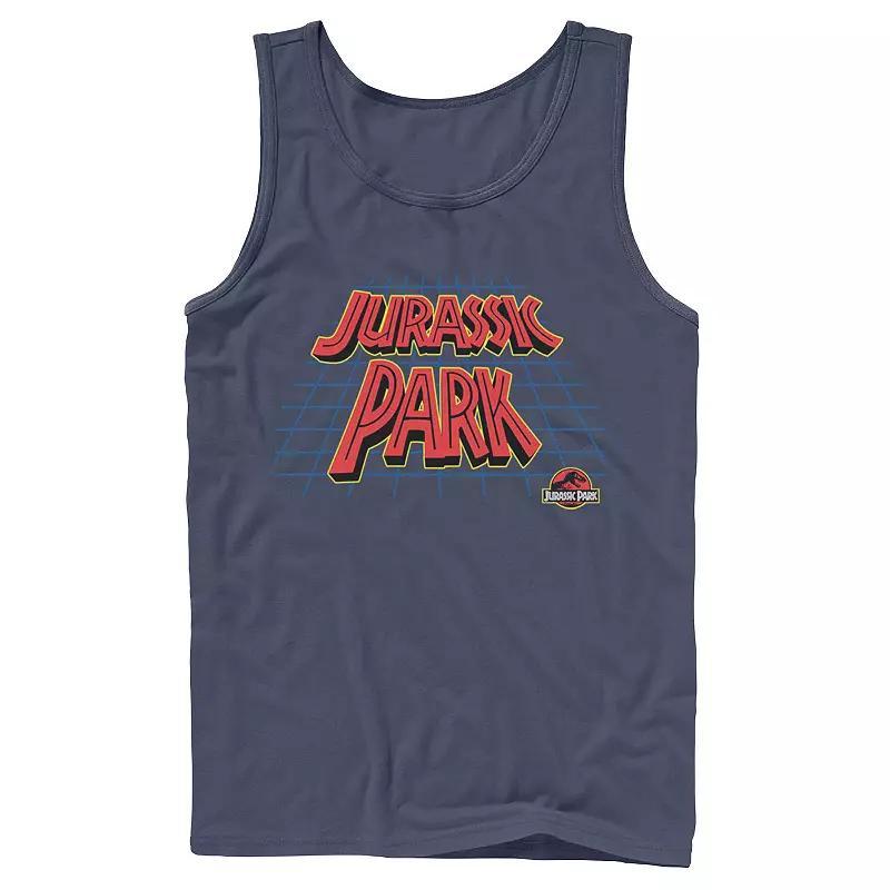 Mens Jurassic Park Tilted Retro Grid Logo Tank Top Athletic Grey Product Image