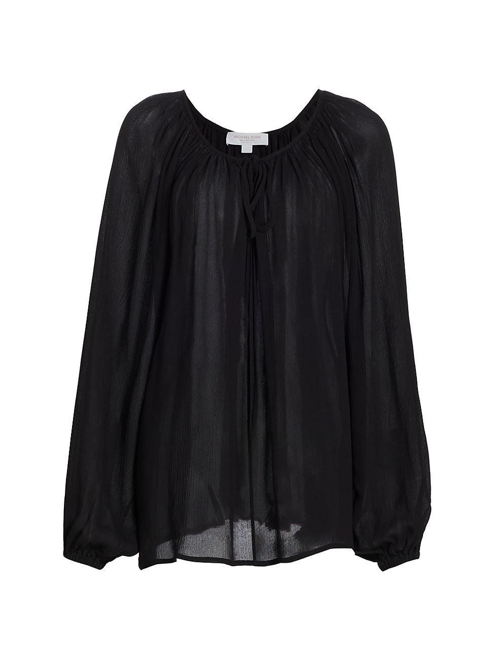 Womens Crinkled Chiffon Tie Blouse Product Image