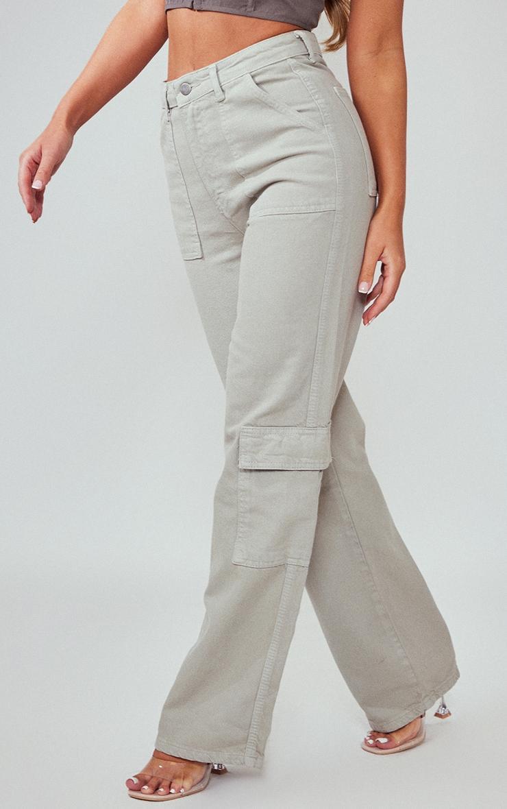 Grey Cargo Pocket Baggy Wide Leg Jeans Product Image