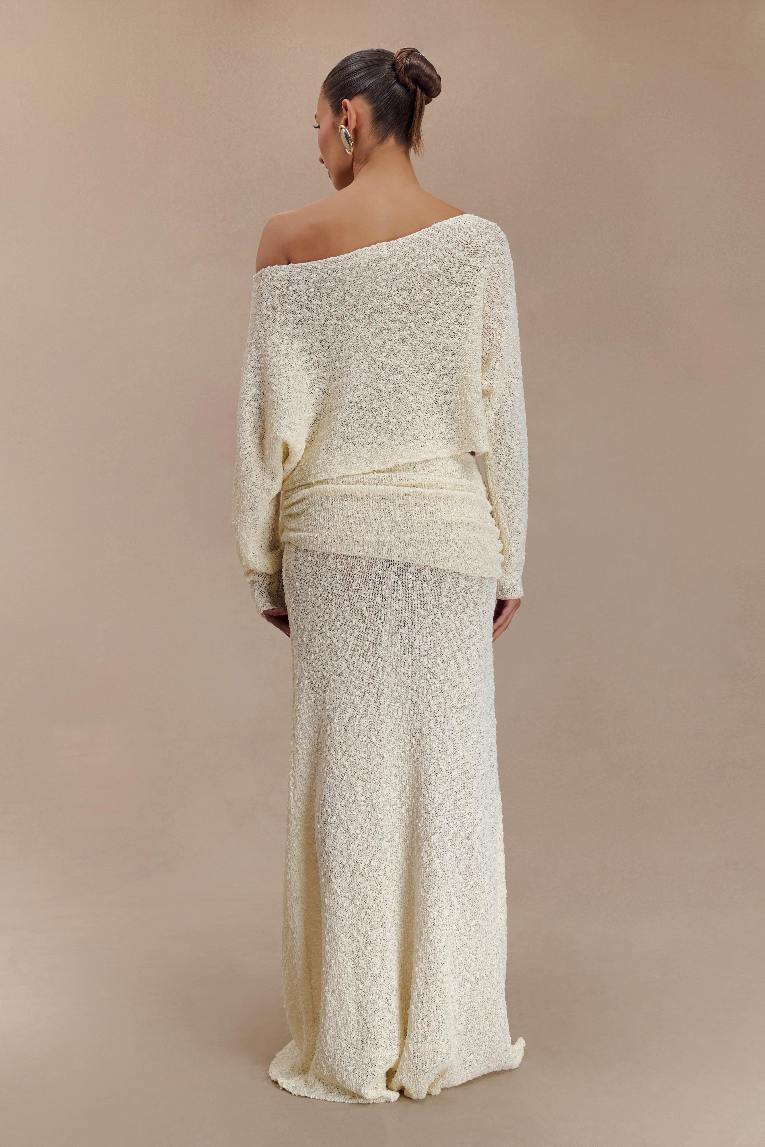 Petra Ruched Knit Maxi Skirt - Ivory Product Image