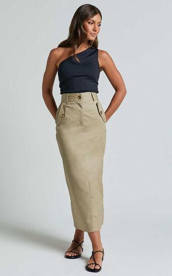 Anna Midi Skirt - High Waisted Cargo in Sand Product Image