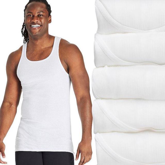 Hanes Ultimate Tall Mens Tank Top Undershirts Pack, Cotton, 5-Pack, (Big & Sizes) White LT Product Image