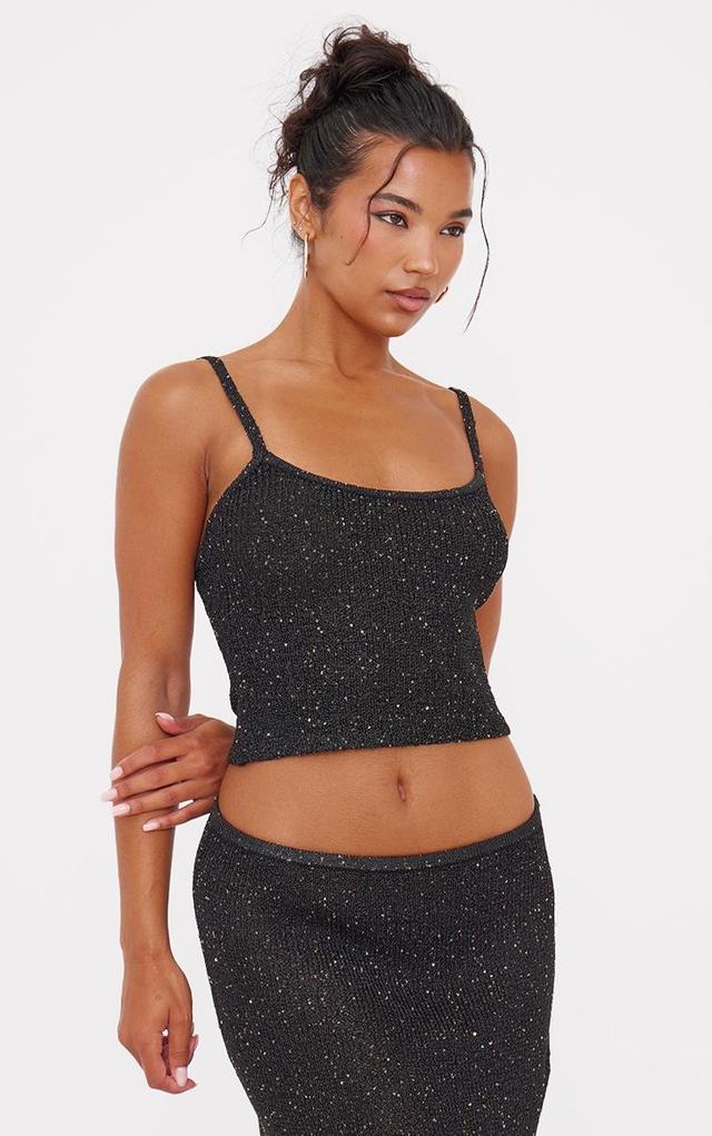 Black Sequin Knit Cami Top Product Image