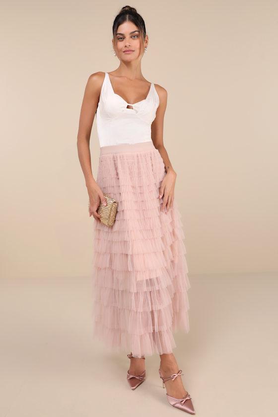 Instinctually Flirty Dusty Pink Tulle Tiered Maxi Skirt Product Image