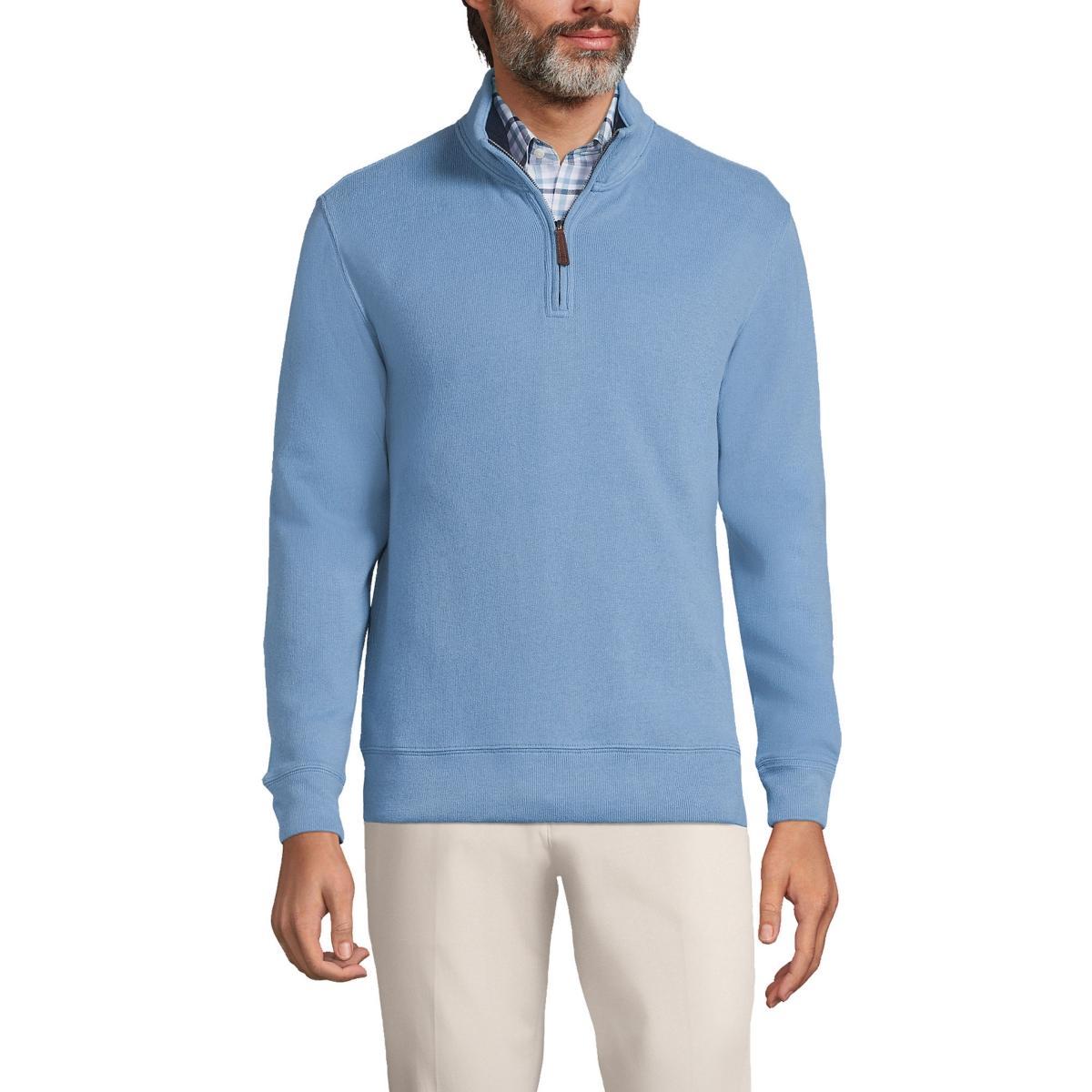 Mens Lands End Bedford Regular-Fit Ribbed Quarter-Zip Pullover Sweater Product Image