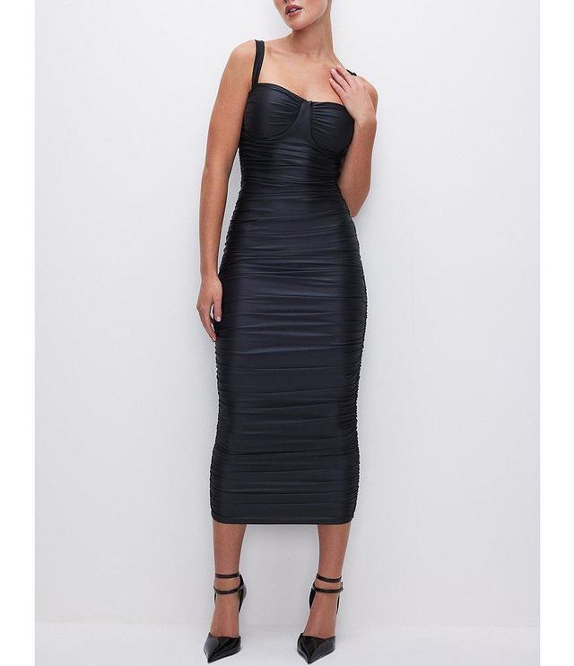 Good American Ruched Sweetheart Neck Sleeveless Bodycon Midi Dress Product Image