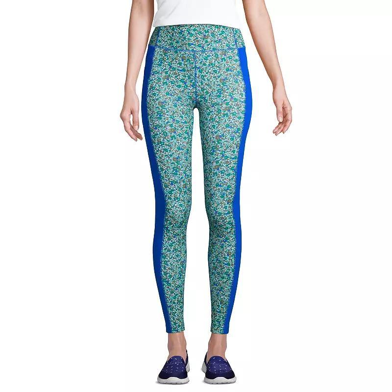 Petite Lands End Active Compression Leggings, Womens Blue Breeze Floral Product Image