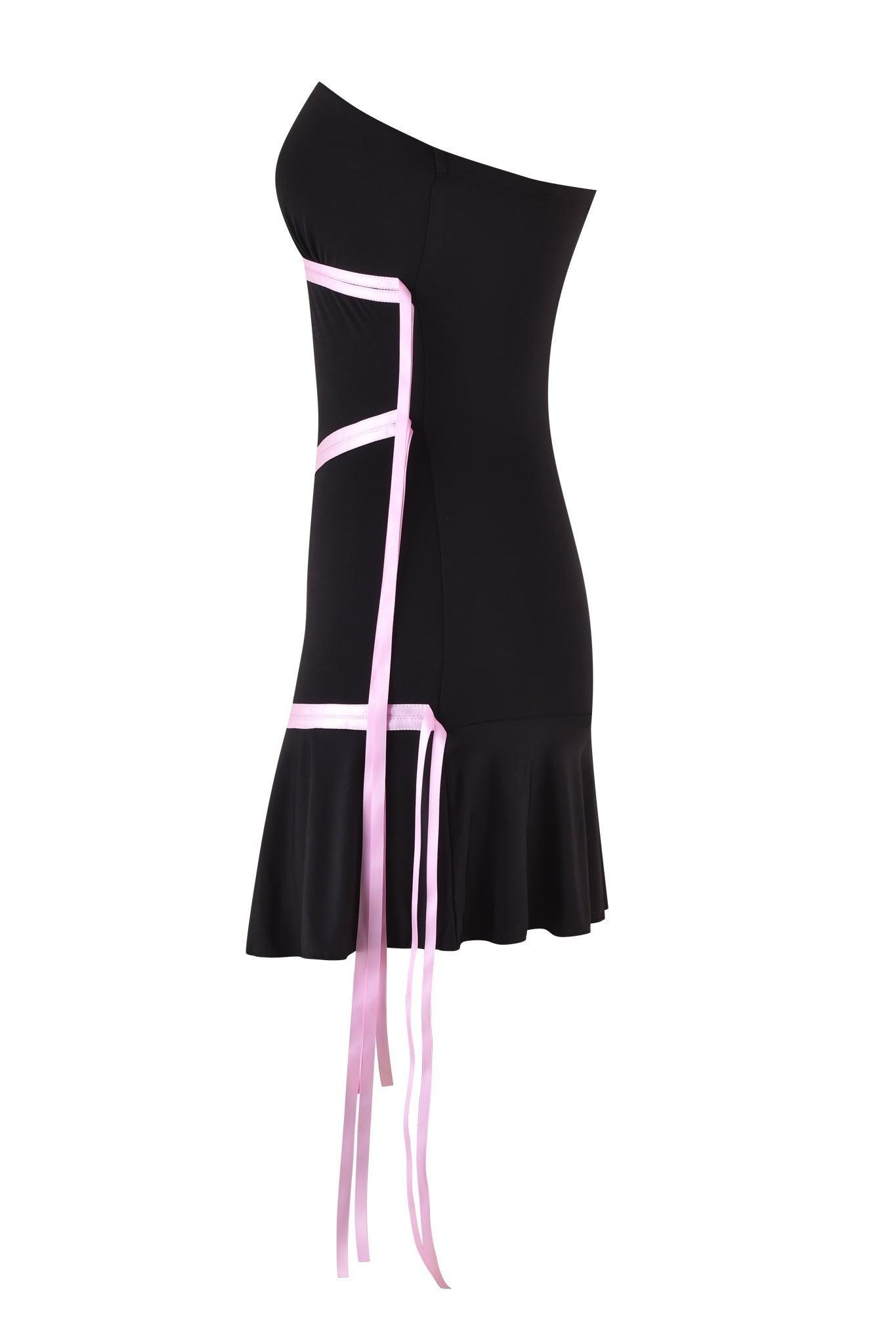 ARLY MINI DRESS - BLACK : PASTEL PINK Product Image