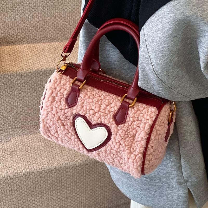 Fleece Heart Applique Crossbody Bag Product Image