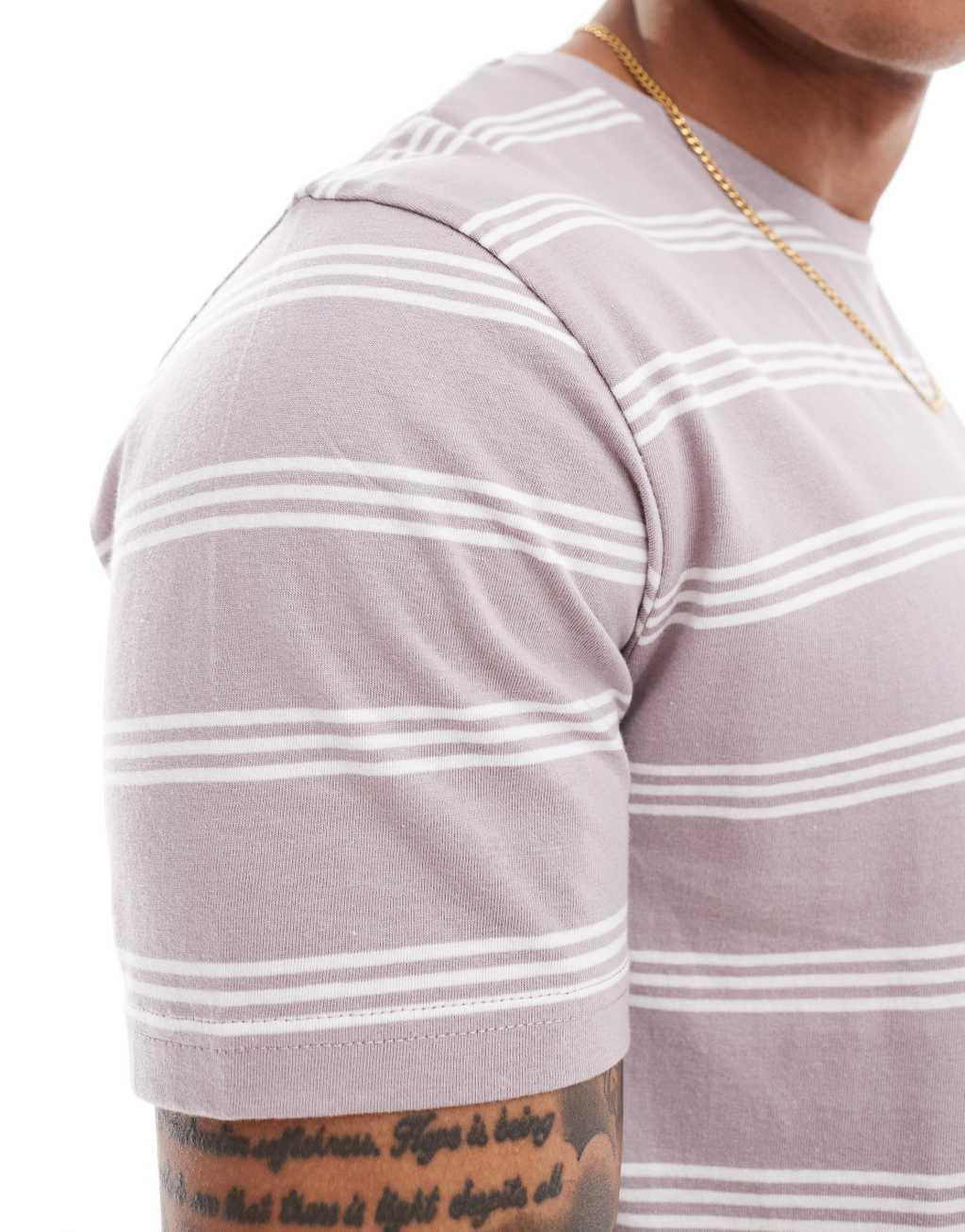 Brave Soul horizontal stripe T-shirt in dusty purple & white Product Image