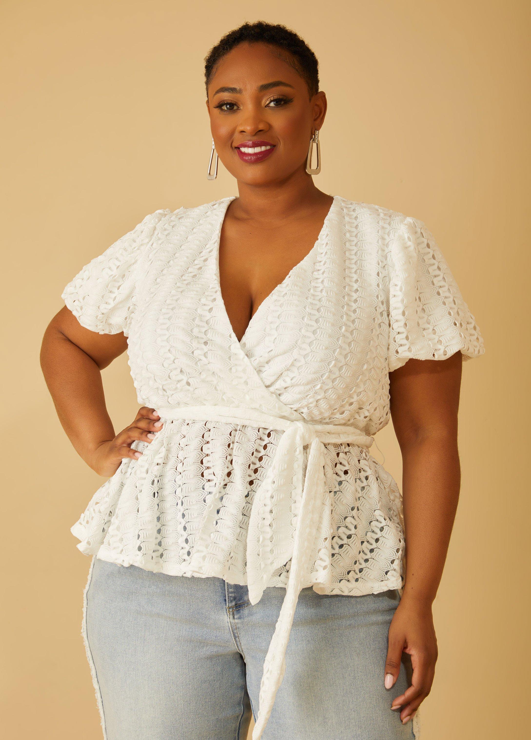 Plus Size Textured Knit Faux Wrap Top Ashley Stewart Product Image