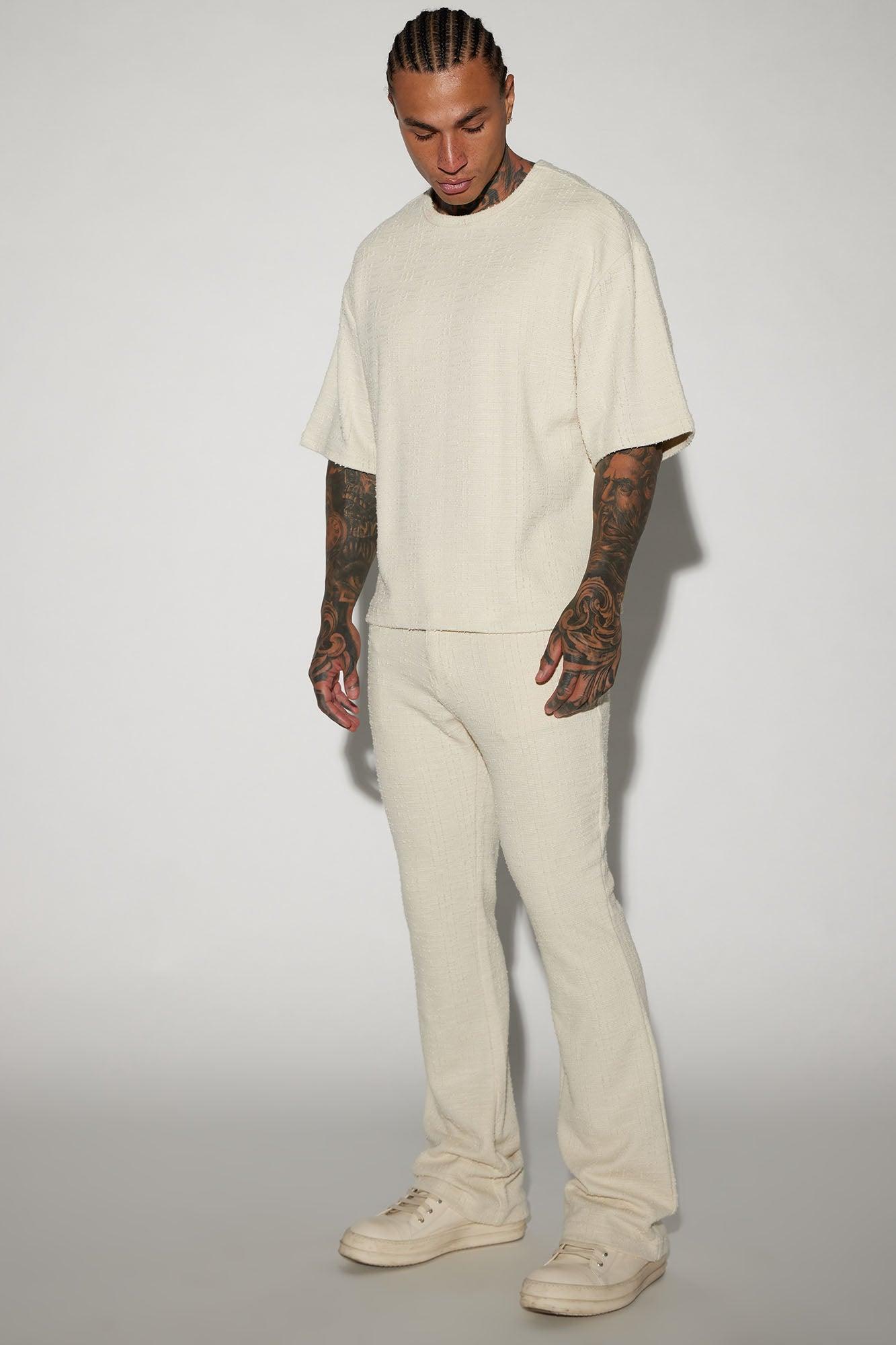 Jordan Textured Stacked Slim Flare Pants - Off White Product Image