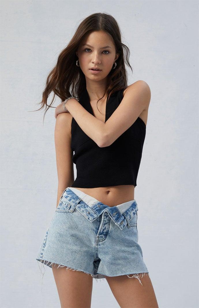 Women's Eco Light Indigo Ripped High Waisted Denim Festival Shorts Product Image