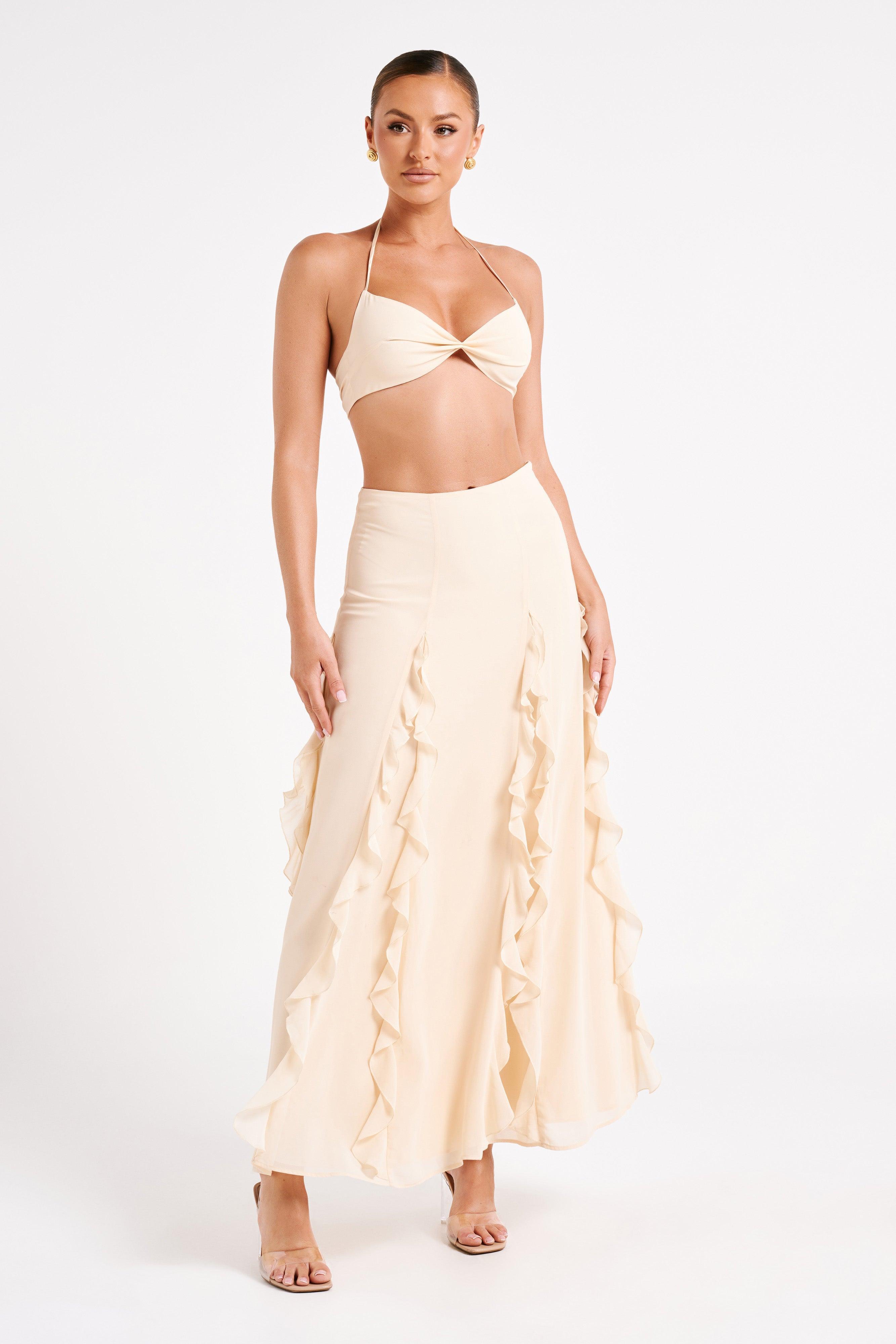 Ines Twisted Linen Crop Top - Sand Product Image