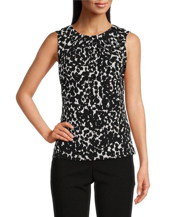 DKNY by Donna Karan Printed Sleeveless Ruched Crew Neck Top Product Image