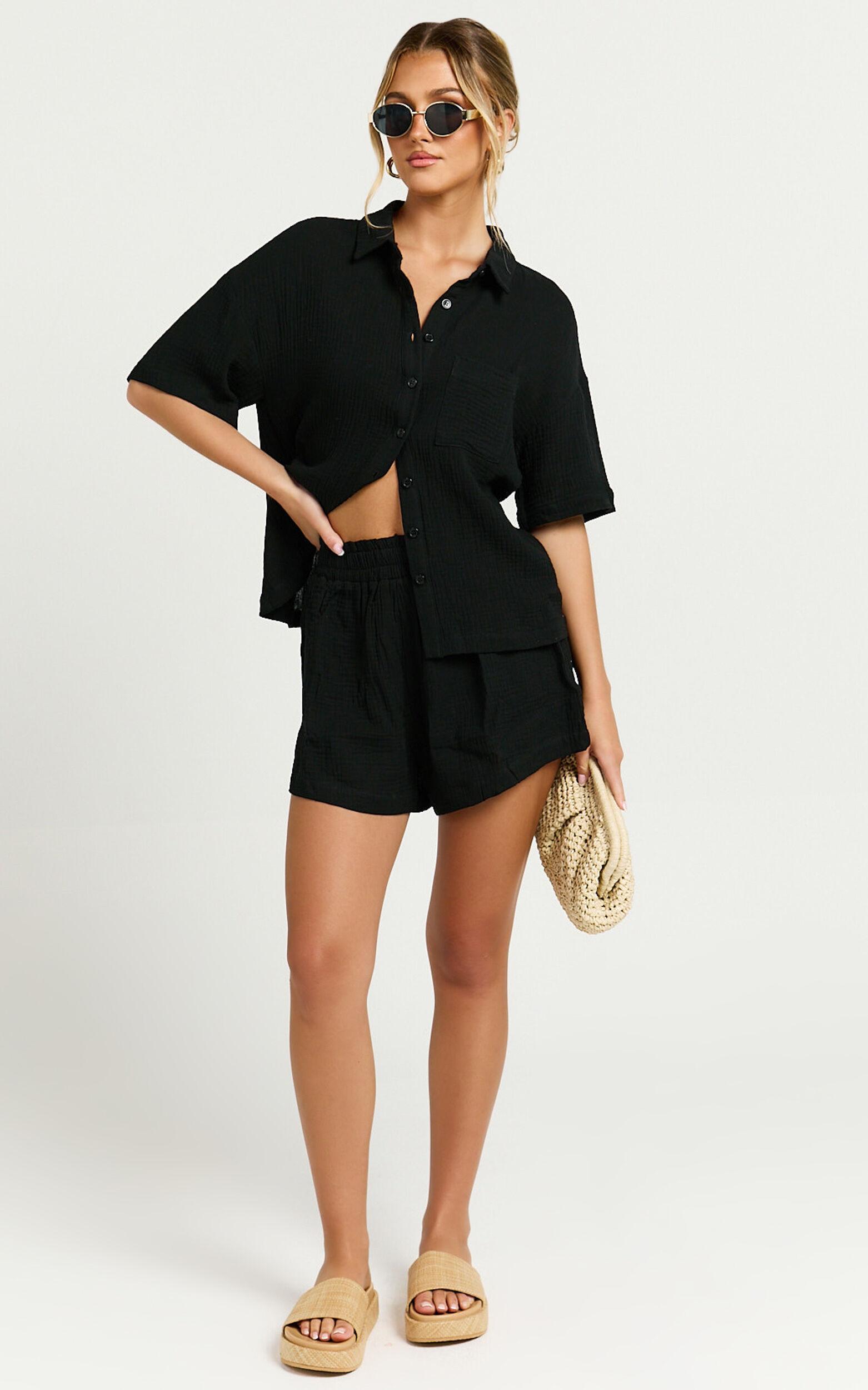 Donita Top - Button Up Shirt Top in Black Product Image