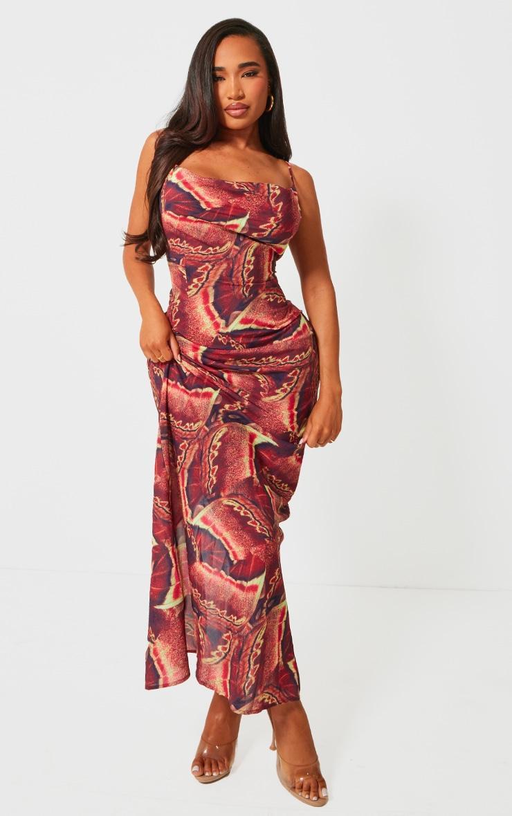 Shape Brown Printed Woven Cowl Neck Maxi Dress Product Image