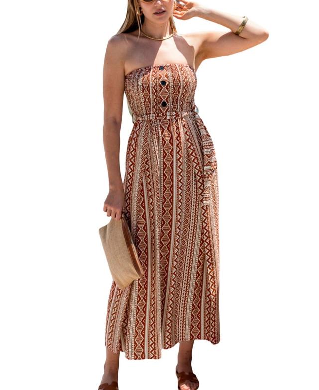 Cupshe Womens Geo Print Belted Tube Beach Dress Product Image