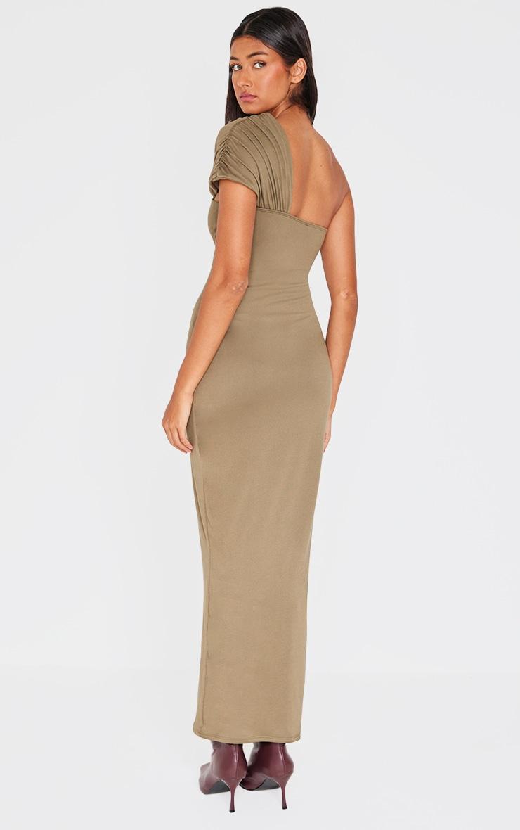 Khaki Double Contour One Shoulder Maxi Dress Product Image