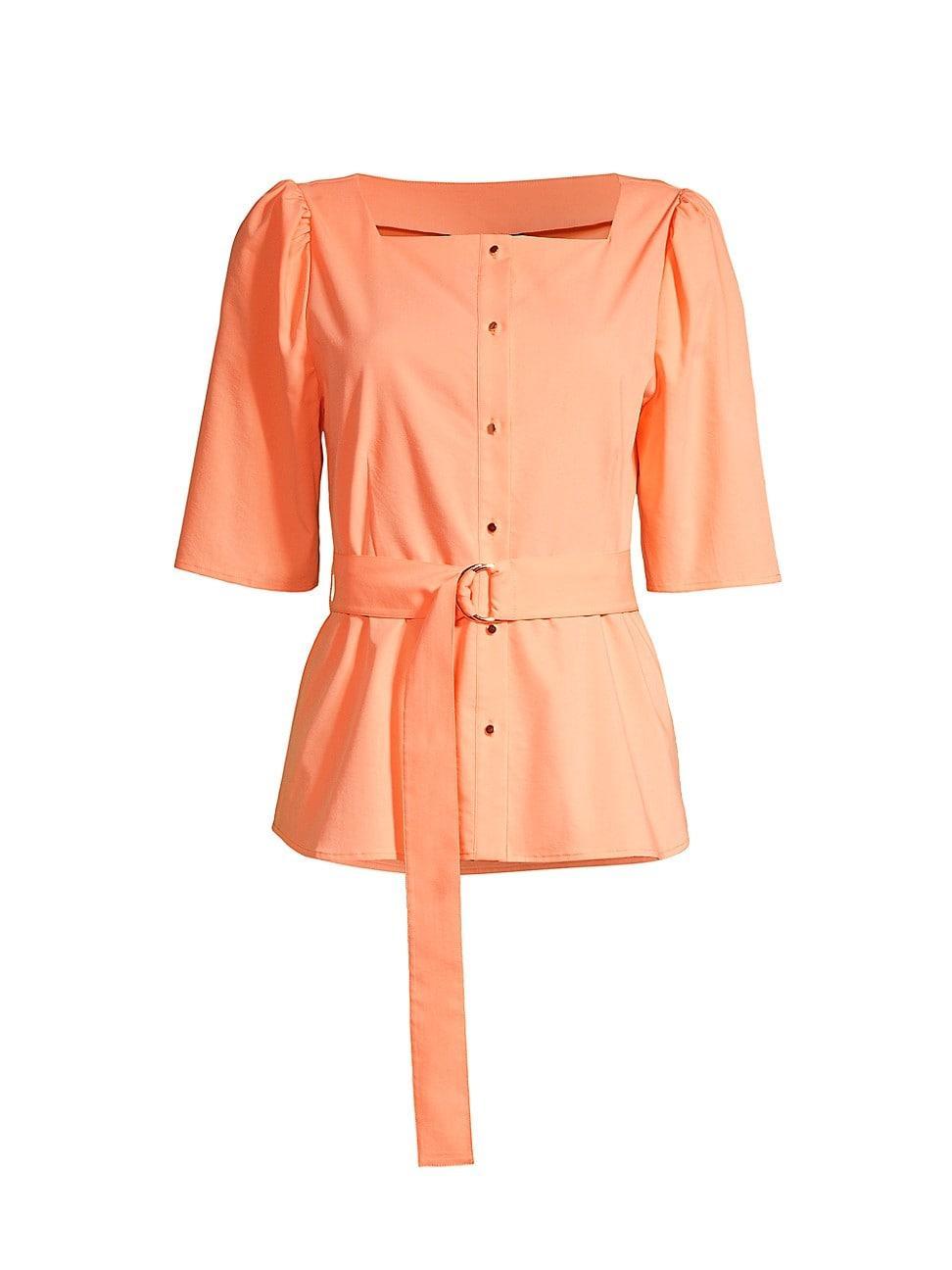 Womens Belted Button-Front Blouse Product Image