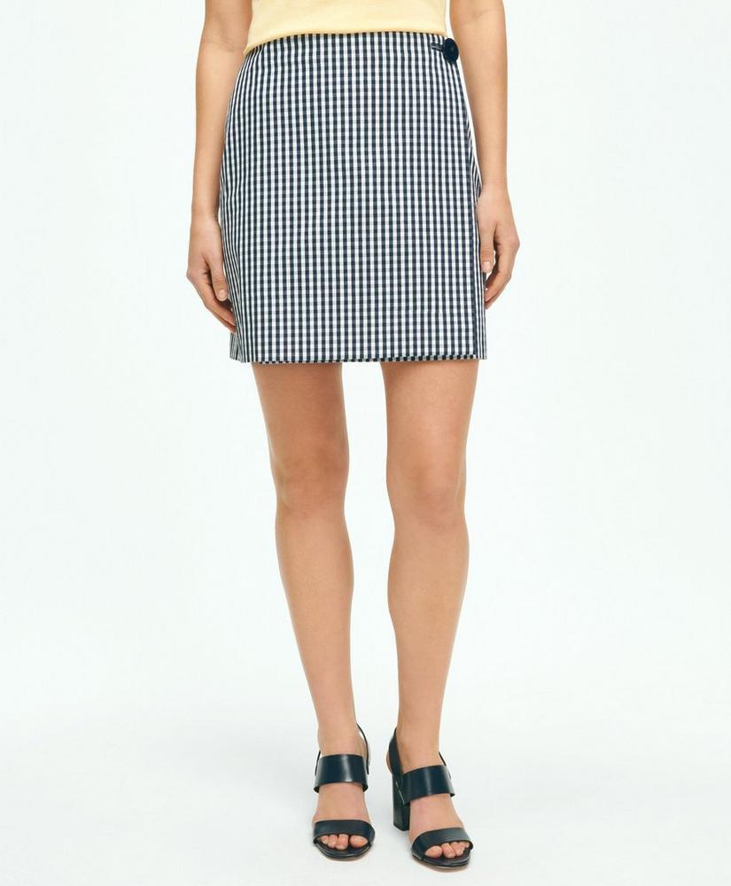 Gingham Wrap Skirt In Bi-Stretch Cotton Twill product image