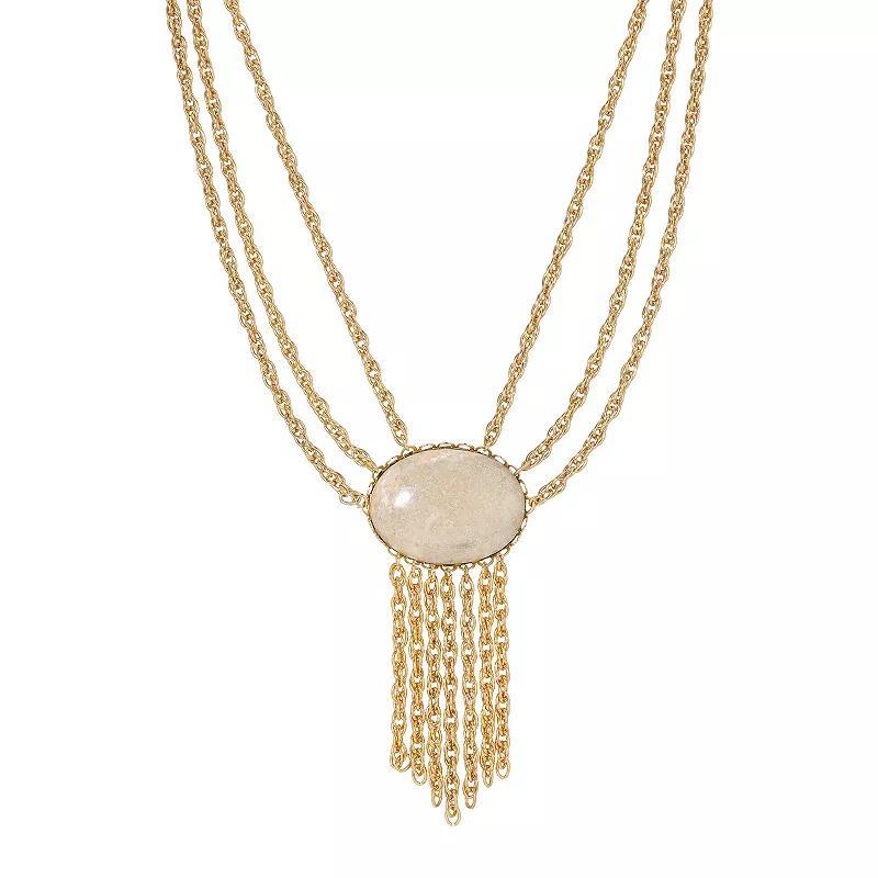 1928 Gold Tone Riverstone Fringe Chain Collar Necklace, Womens, Beige Product Image