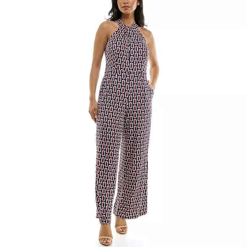 Womens Nina Leonard Printed Twist Neck Jumpsuit Product Image