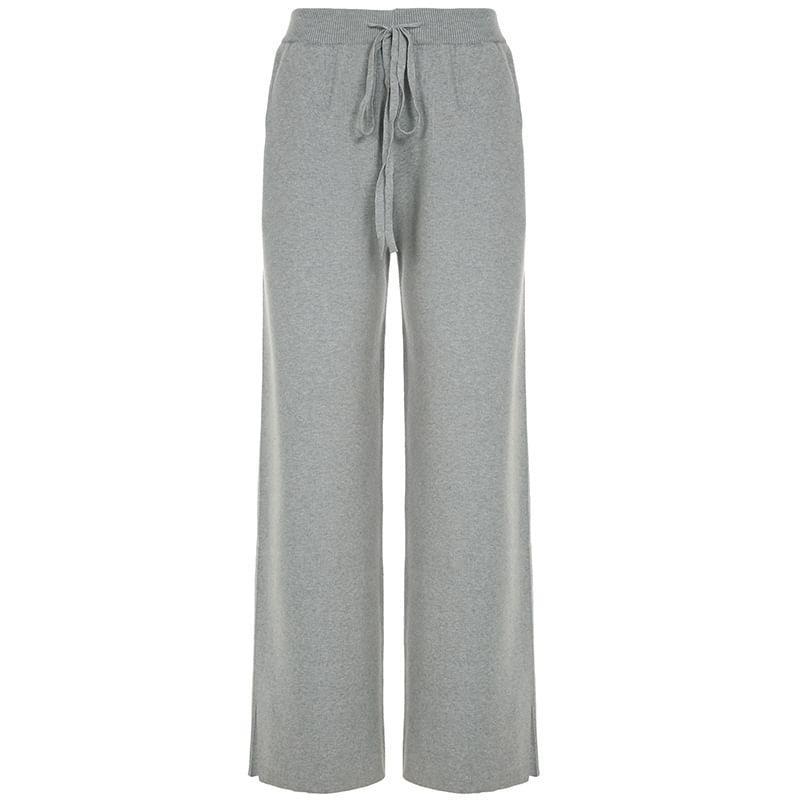 High Rise Drawstring Plain Loose-Fit Wide-Leg Sweatpants Product Image