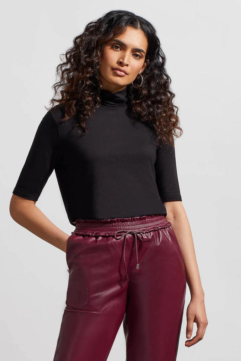 French Terry Elbow Sleeve Top-Black Product Image