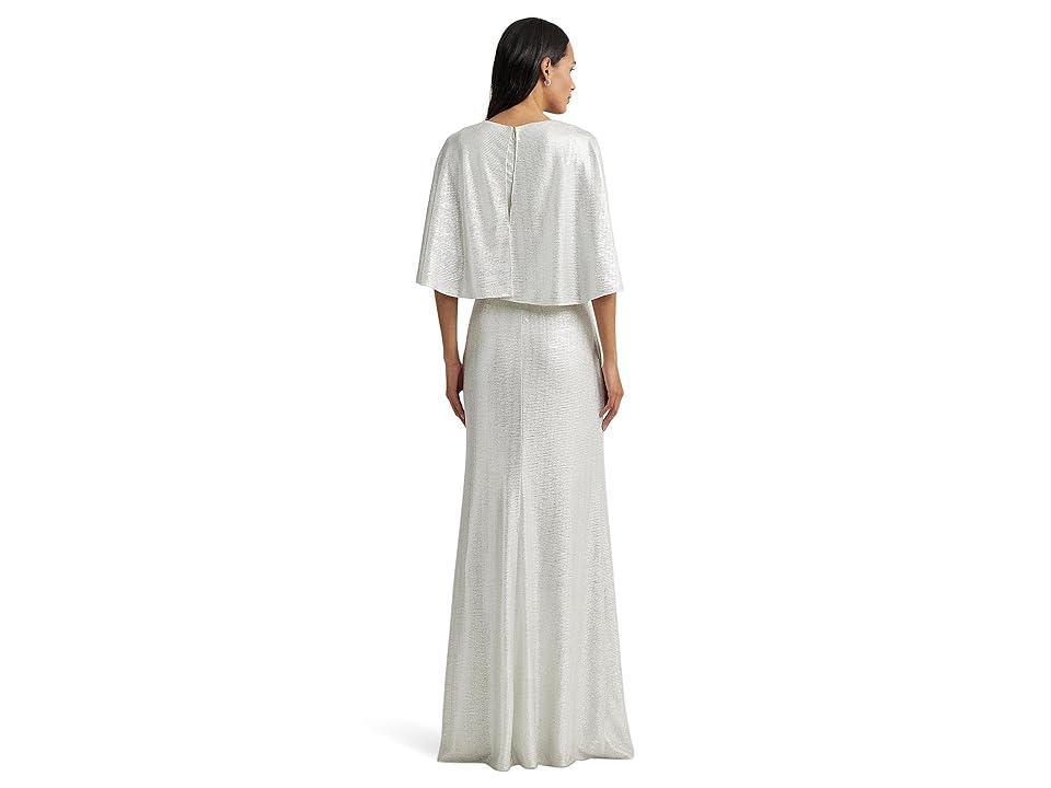 Lauren Ralph Lauren Metallic Knit Twist-Front Cape Gown Women's Dress Product Image