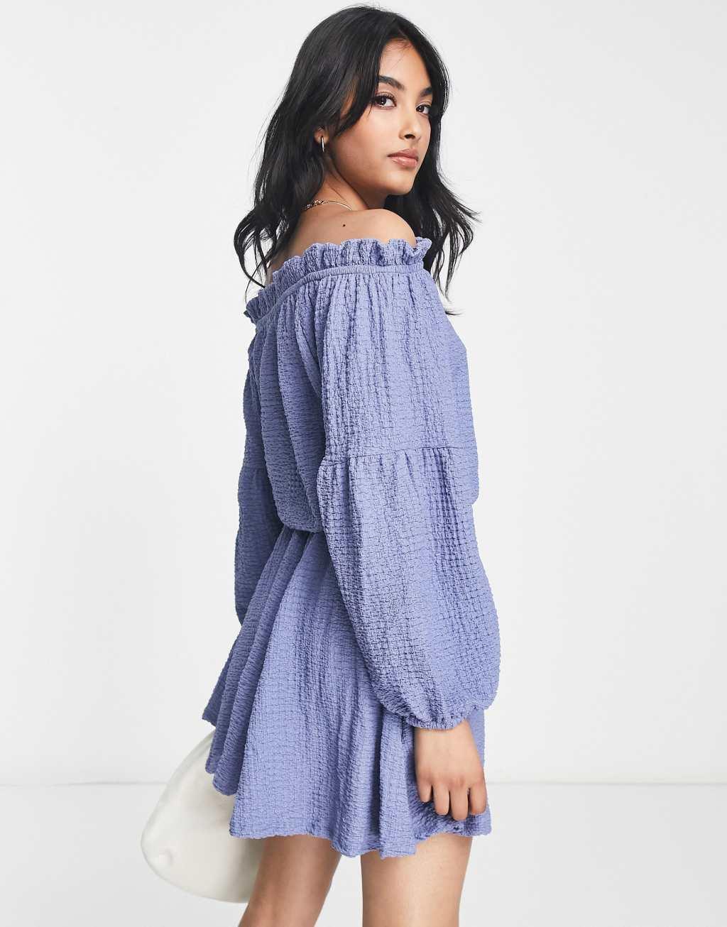 ASOS DESIGN textured long sleeve off the shoulder mini dress Product Image