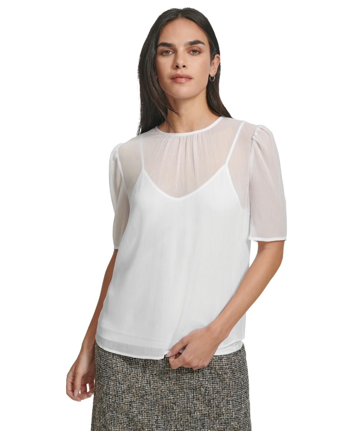 Calvin Klein Womens Short-Sleeve Chiffon Blouse Product Image