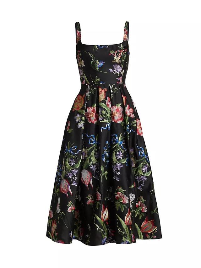 Floral Satin Cocktail Midi-Dress Product Image