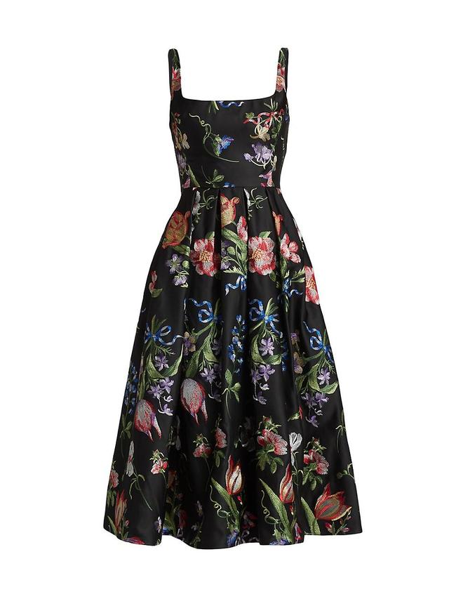 Womens Floral Satin Cocktail Midi-Dress Product Image