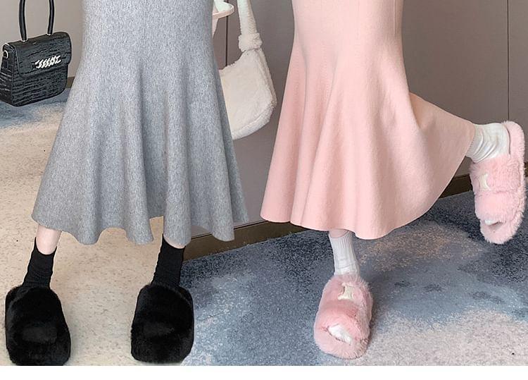 High Waist Plain Midi Fishtail Skirt Product Image