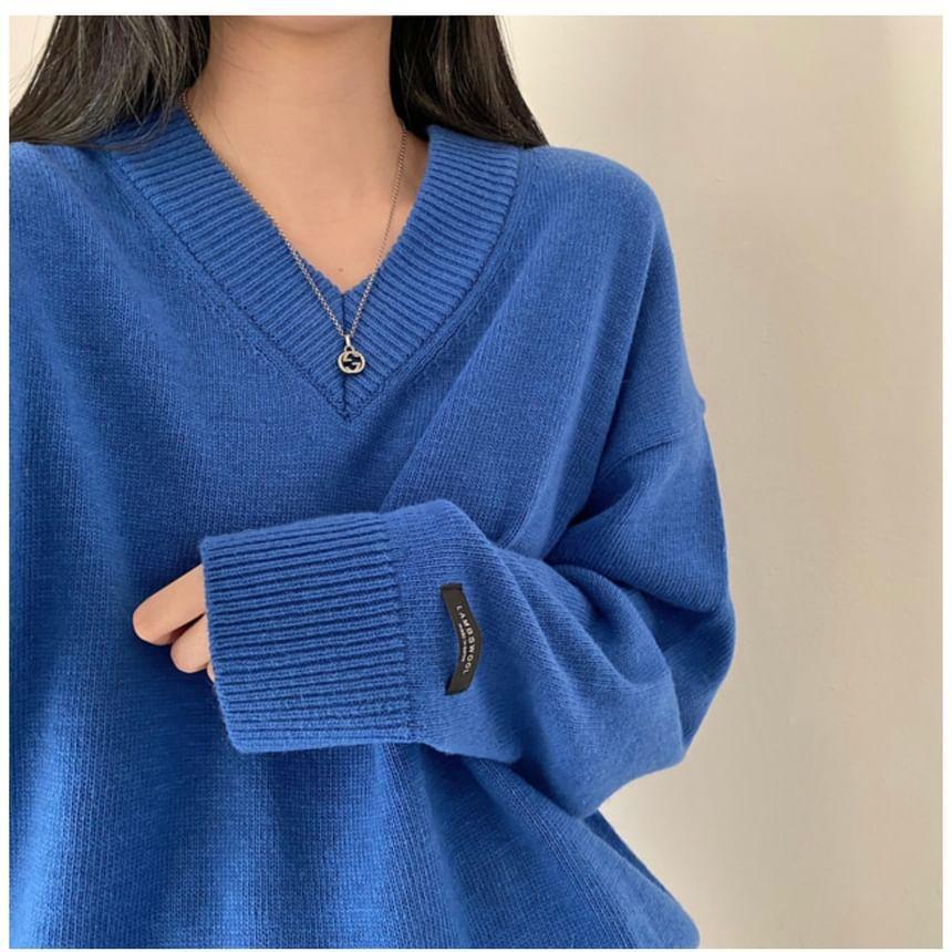 V-Neck Plain Applique Sweater Product Image