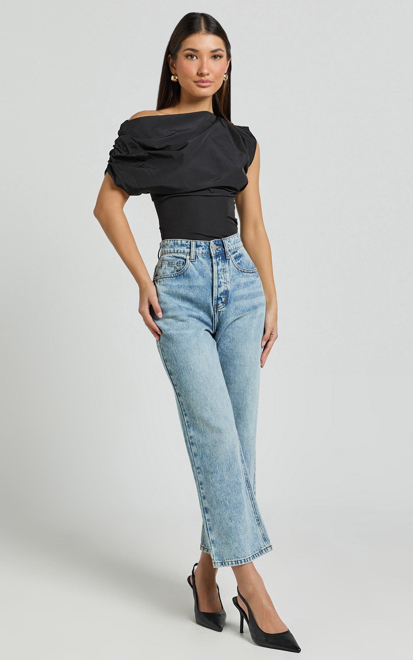 Bianca Top - Off Shoulder Draped Top in Black Product Image