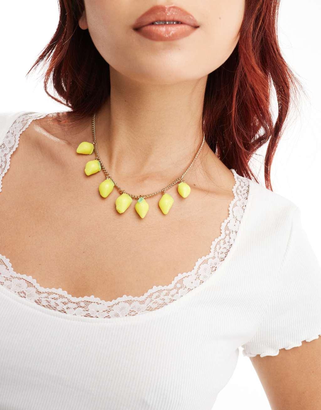 Reclaimed Vintage gold chain necklace with lemons Product Image