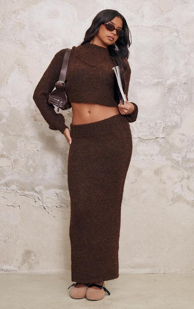 Chocolate Marl Knit Foldover Maxi Skirt Product Image