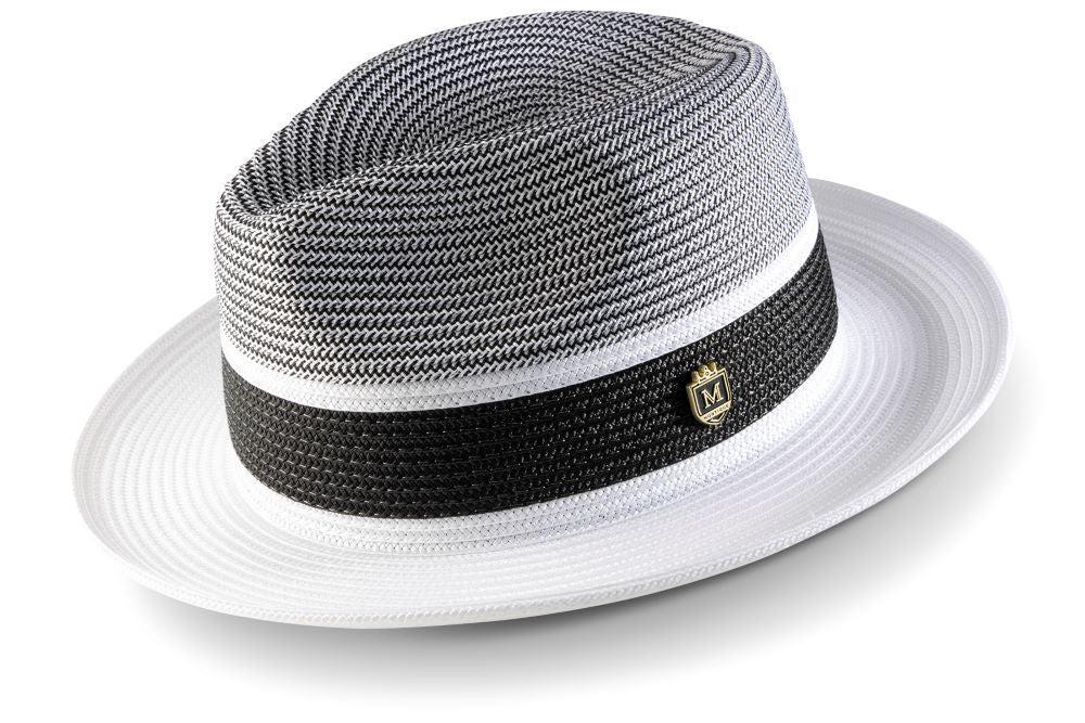 White Two Tone Braided Pinch Fedora With Black Ribbon Product Image