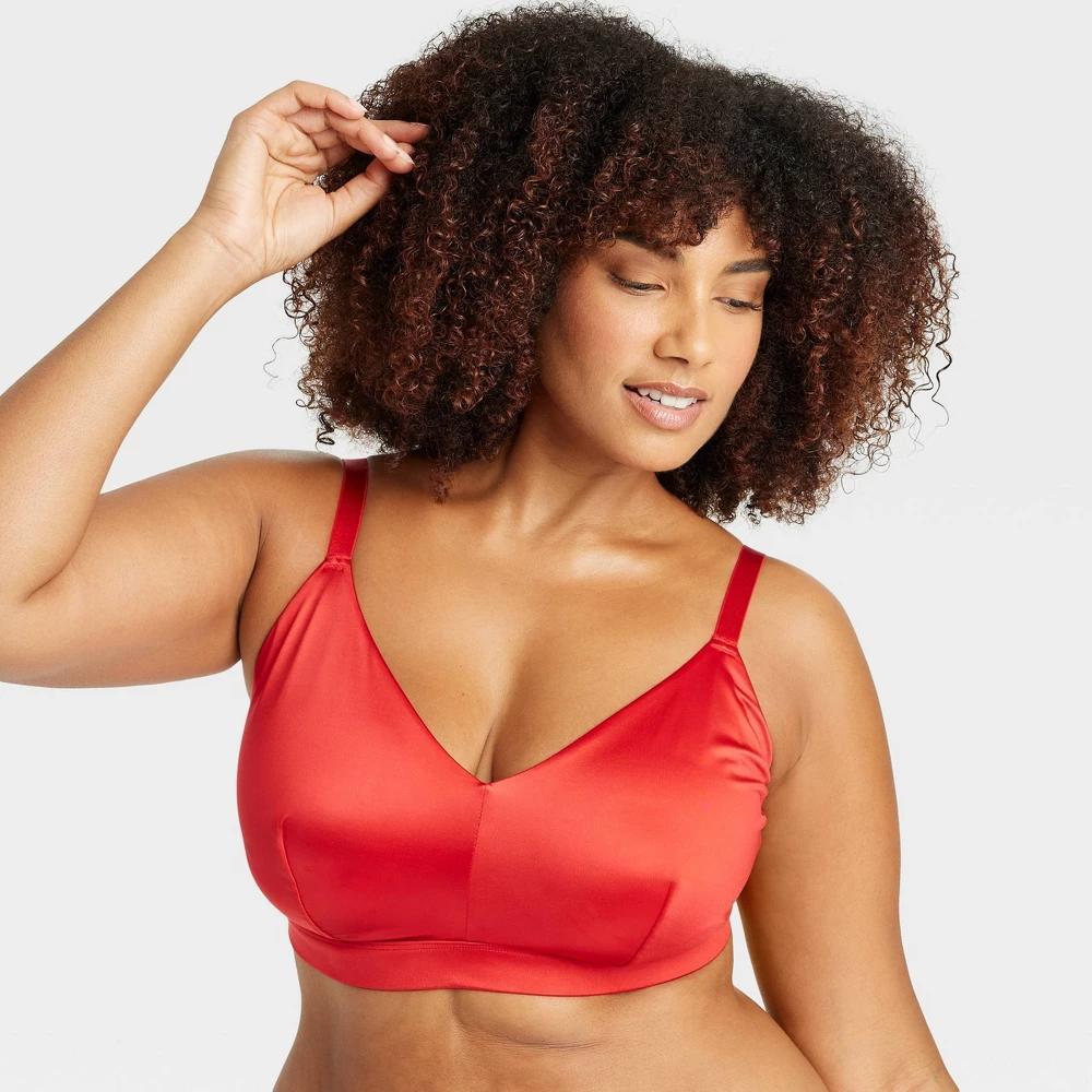 Womens Satin Unlined Triangle Bralette - Auden Red 1X Product Image