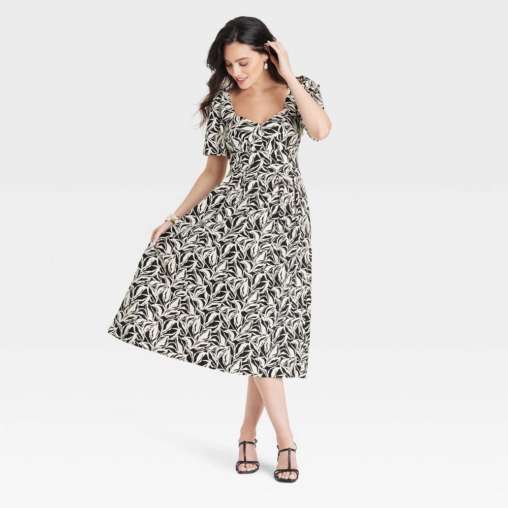 Women's Short Sleeve Midi Dress - A New Day™ Black/White Floral 6 Product Image