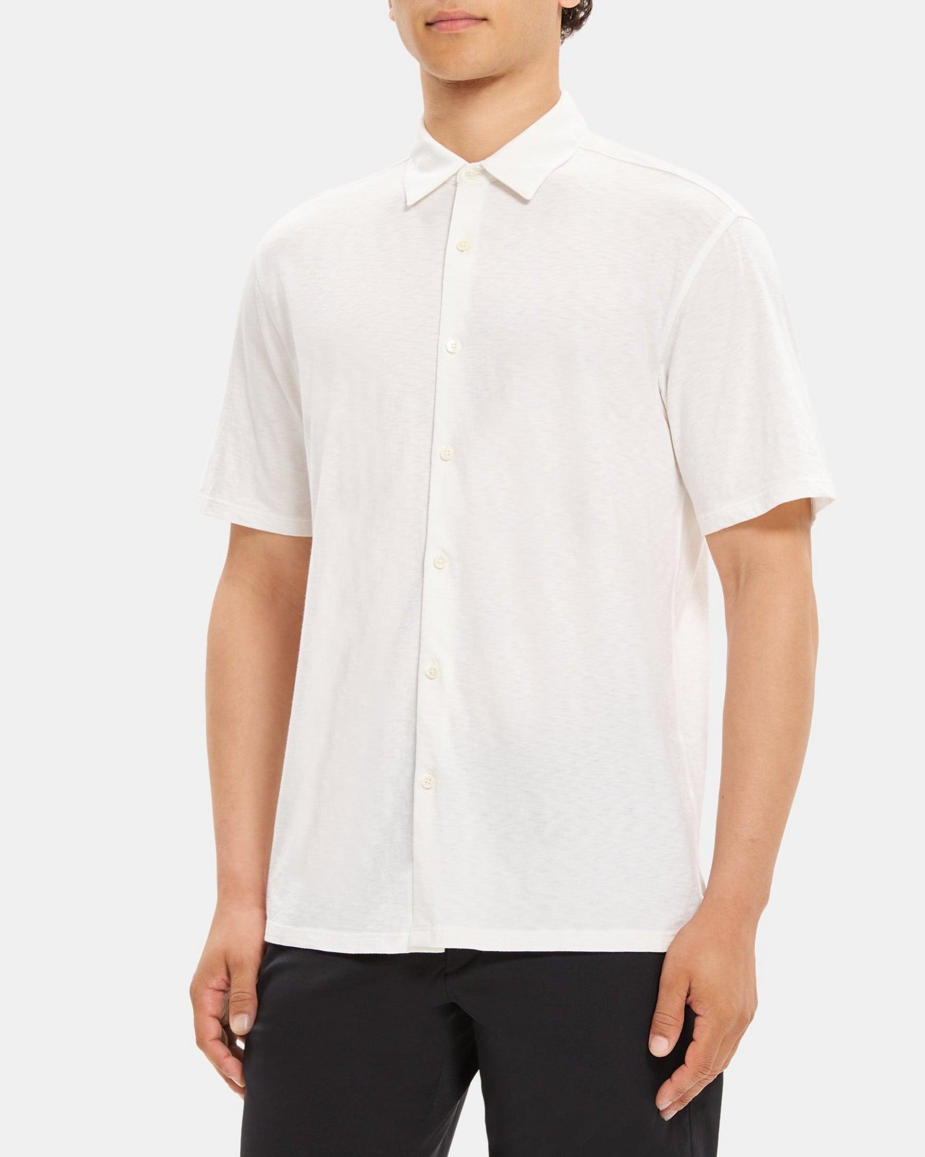 Standard-Fit Short-Sleeve Shirt in Slub Cotton Product Image