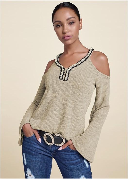 Pearl Trim Bell Sleeve Top Product Image