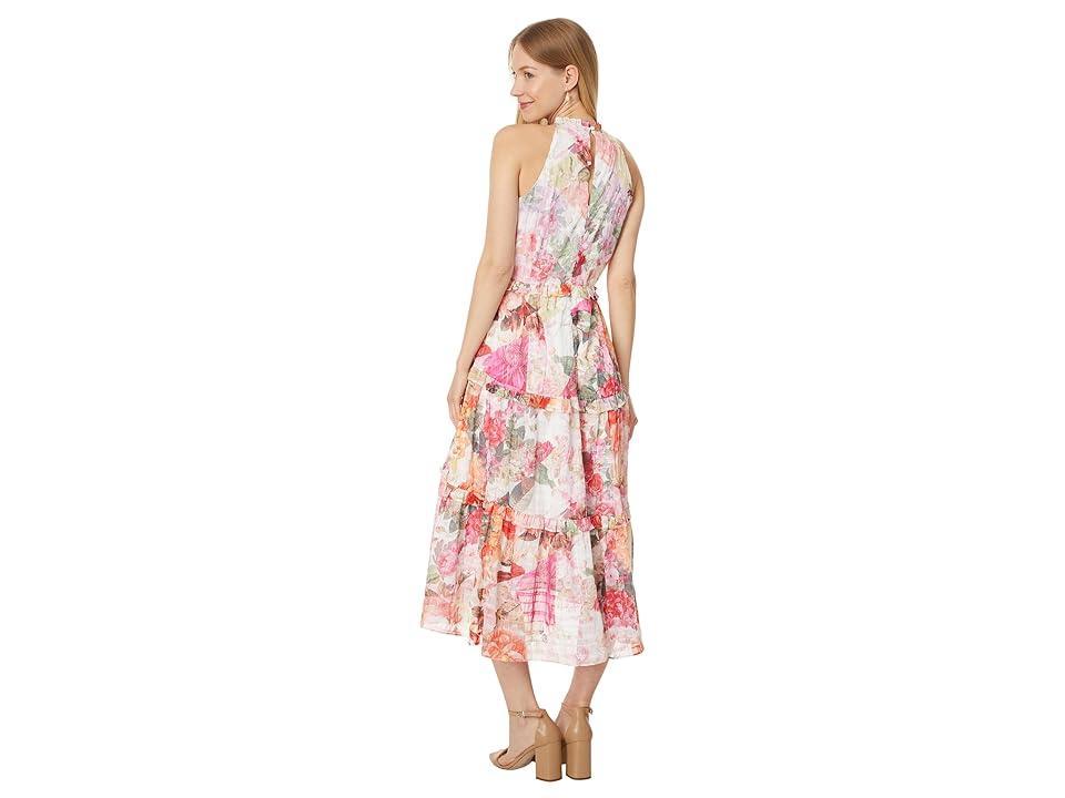 Vince Camuto Floral Metallic Stripe High-Low Tiered Midi Dress Product Image