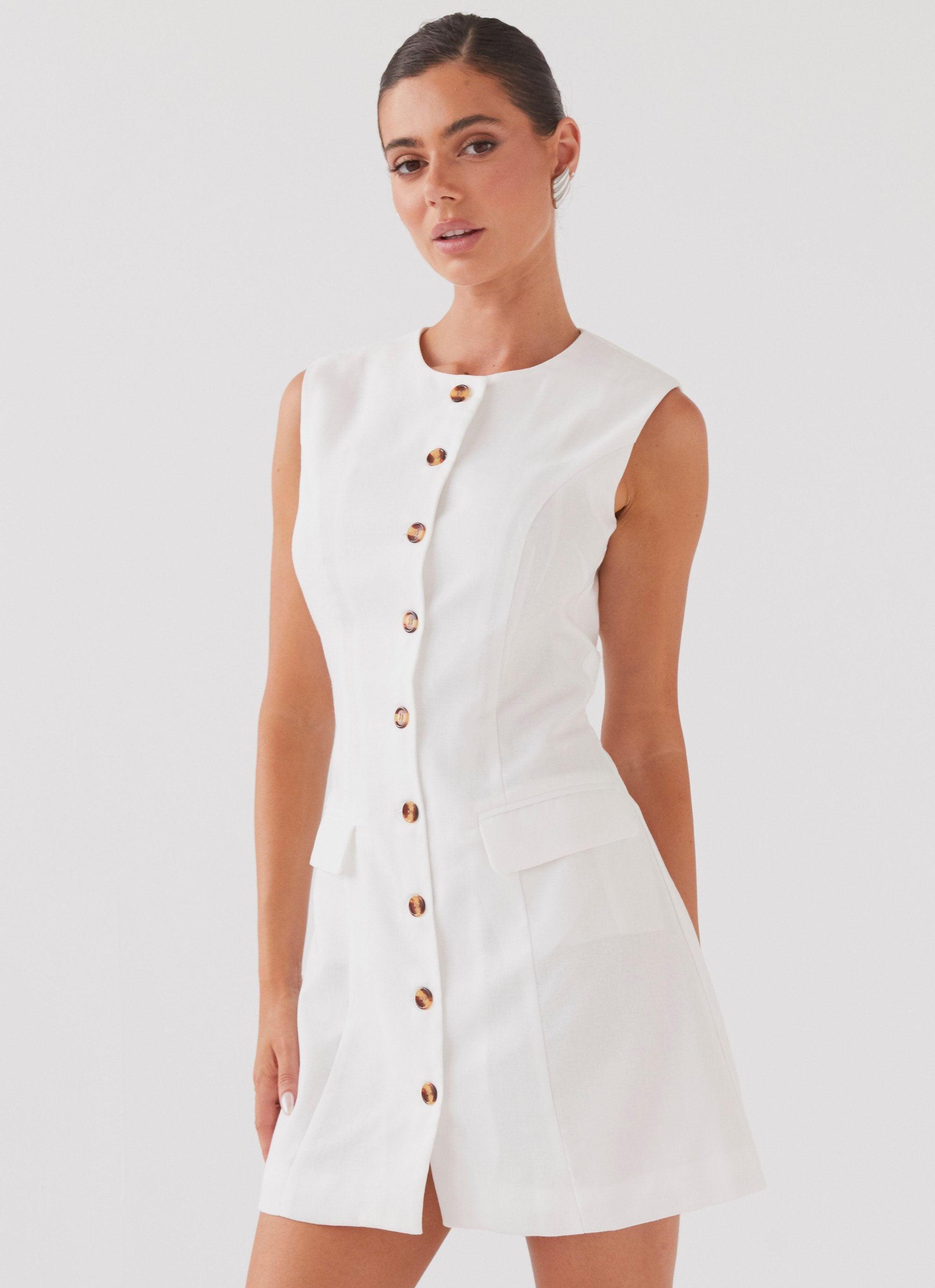 Castello Fiore Linen Mini Dress - White Product Image