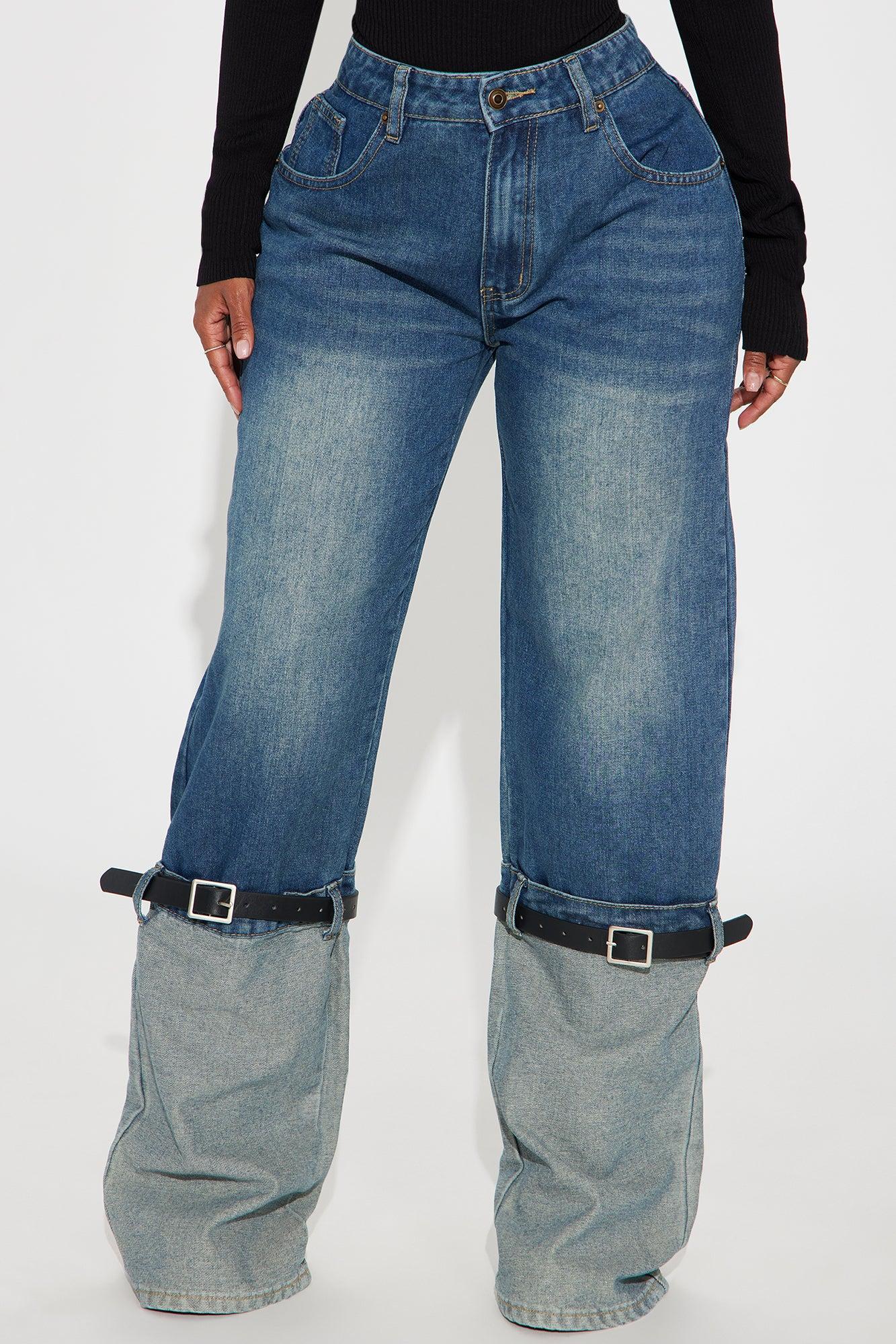 Misbehaving Belted Cuffed Straight Leg Jeans - Medium Wash Product Image