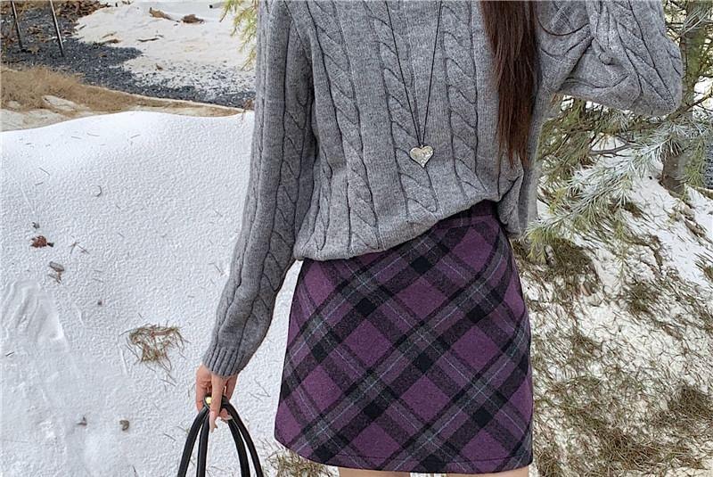 High Rise Plaid Mini Pencil Skirt Product Image