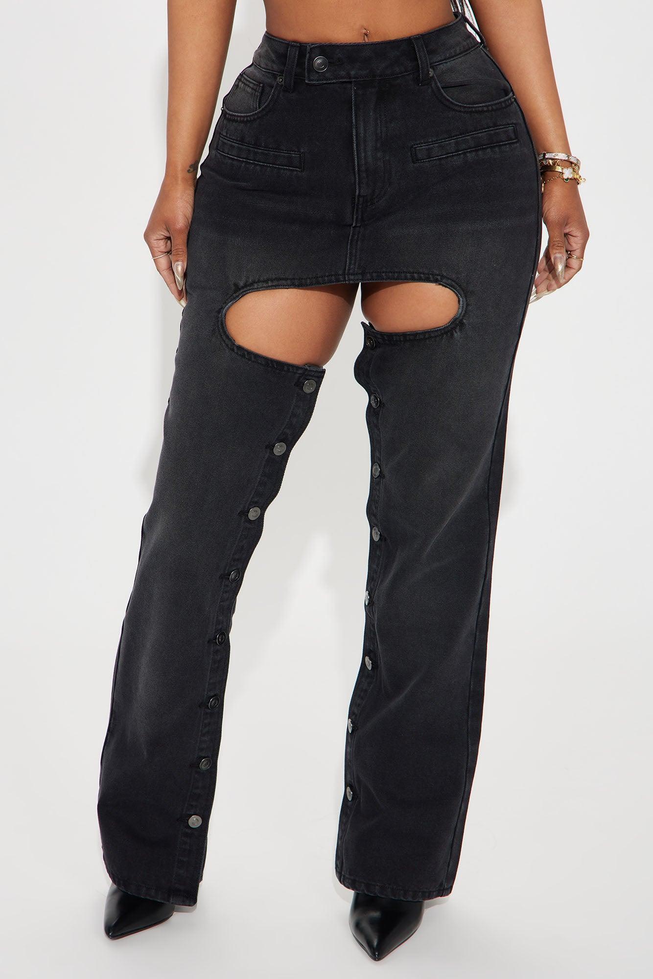 Brandi Button Up Straight Leg Jeans - Black Wash Product Image