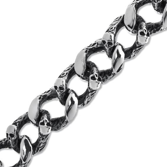 Men's Skull Link Bracelet in Stainless Steel - 8.5" Product Image